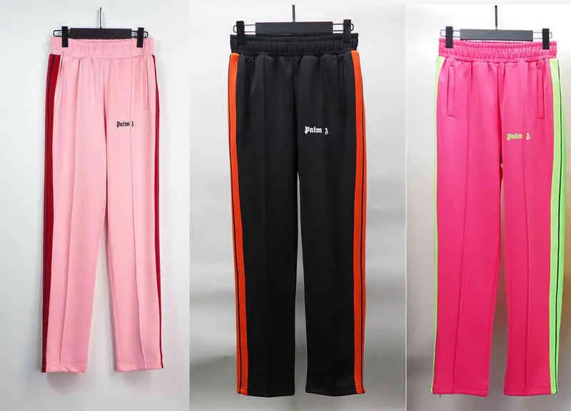 Designer Palms Ashion Märken Pant Europe America Mens Womans Lovers Bomull Stor Lös Trendig Sport Pink Side Stripe Zipper Cargo