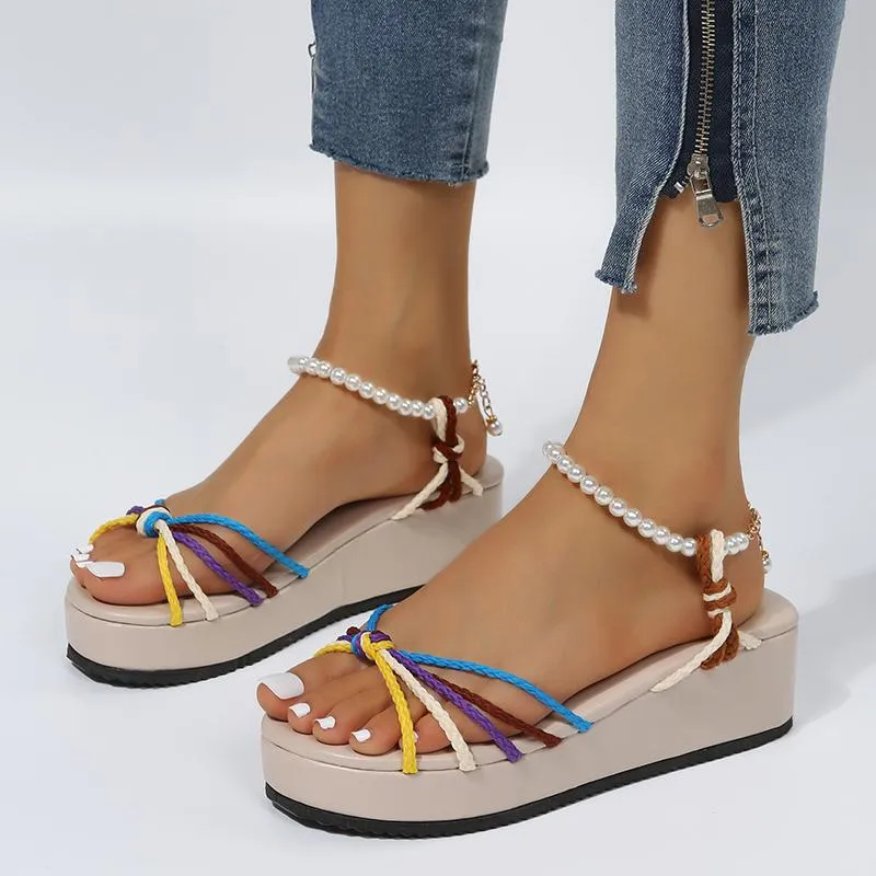 Sandaler Summer Women's Platform Wedges Women Leather Flats Plus Size Beach Sand Holiday Shoes Zapatos Zapatillassandals