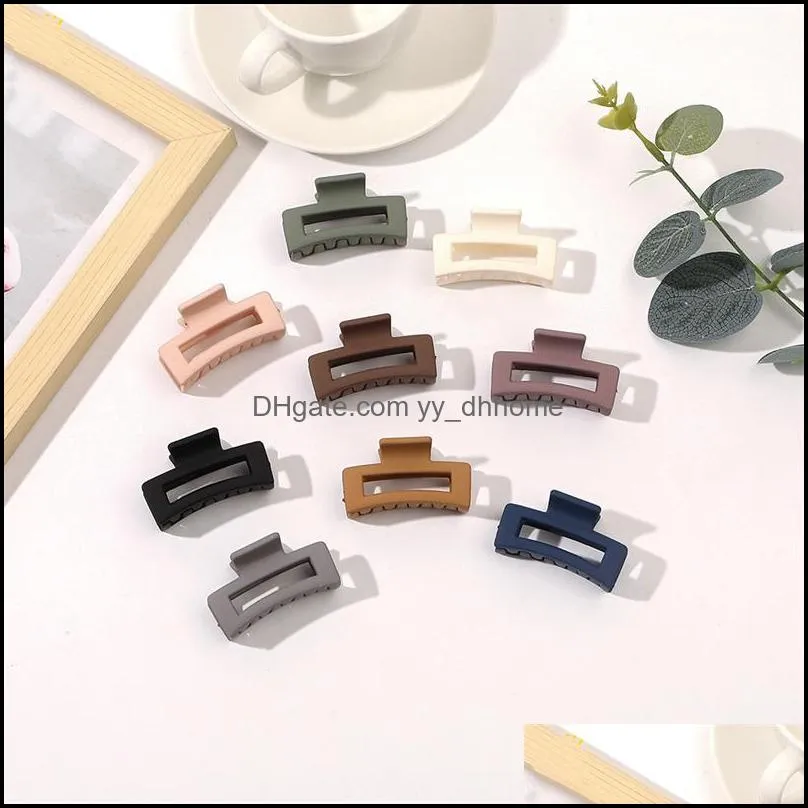 lady small size frosted square hair clamps hollow out solid color plastic hairpins korean women wash ponytail scrunchies hair claw clips length 4.5