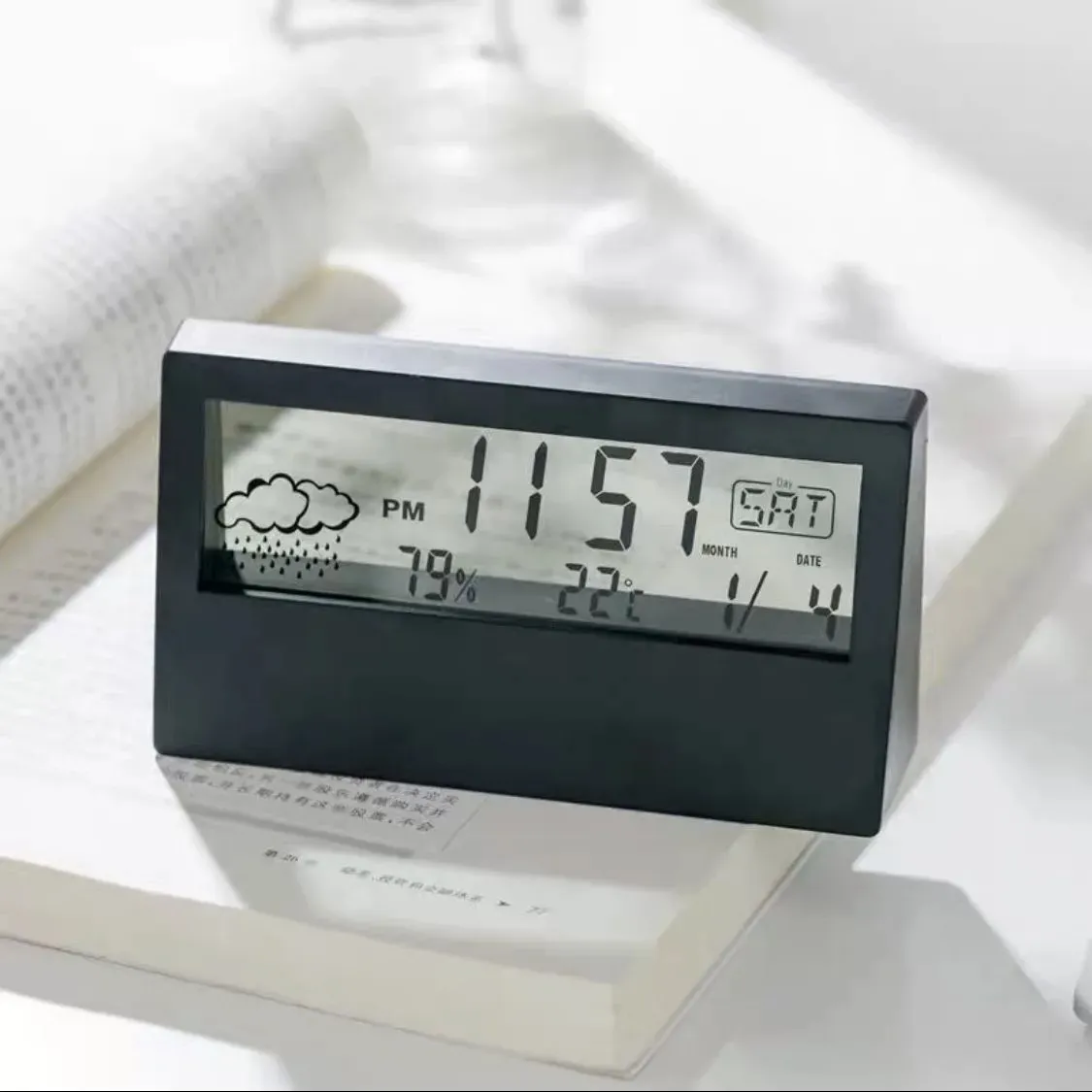 Rordigo Grote digitale wandklok, temperatuur en vochtigheid, weekweergave, elektronische tafelwekker, led, 12/24 uur, blauw