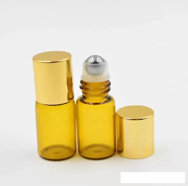 Portable Refillable 3ml Amber Glass Roll On Essential Oil Perfume Bottle Stainless Steel Roller Ball BY DHL./Fedex