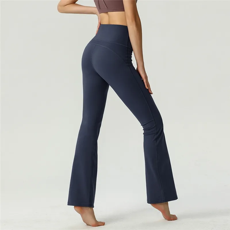 Costume de yoga pour femmes, pantalon évasé taille haute, vêtements de gymnastique, serré, course à pied, entraînement de l'abdomen pour le mouvement du corps, Leggings extensibles dans 4 directions