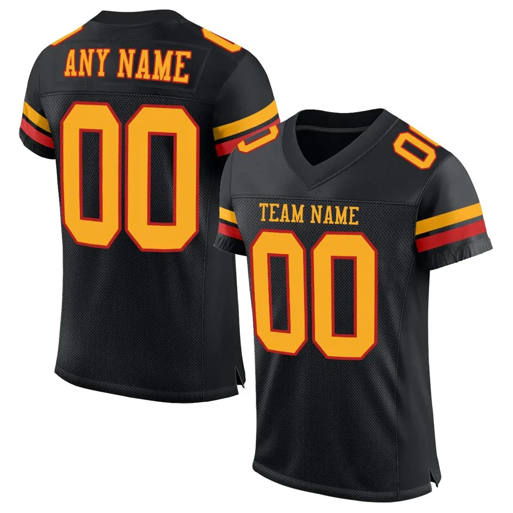 Custom Black Gold-scarlet Mesh Authentic Football Jersey 68768