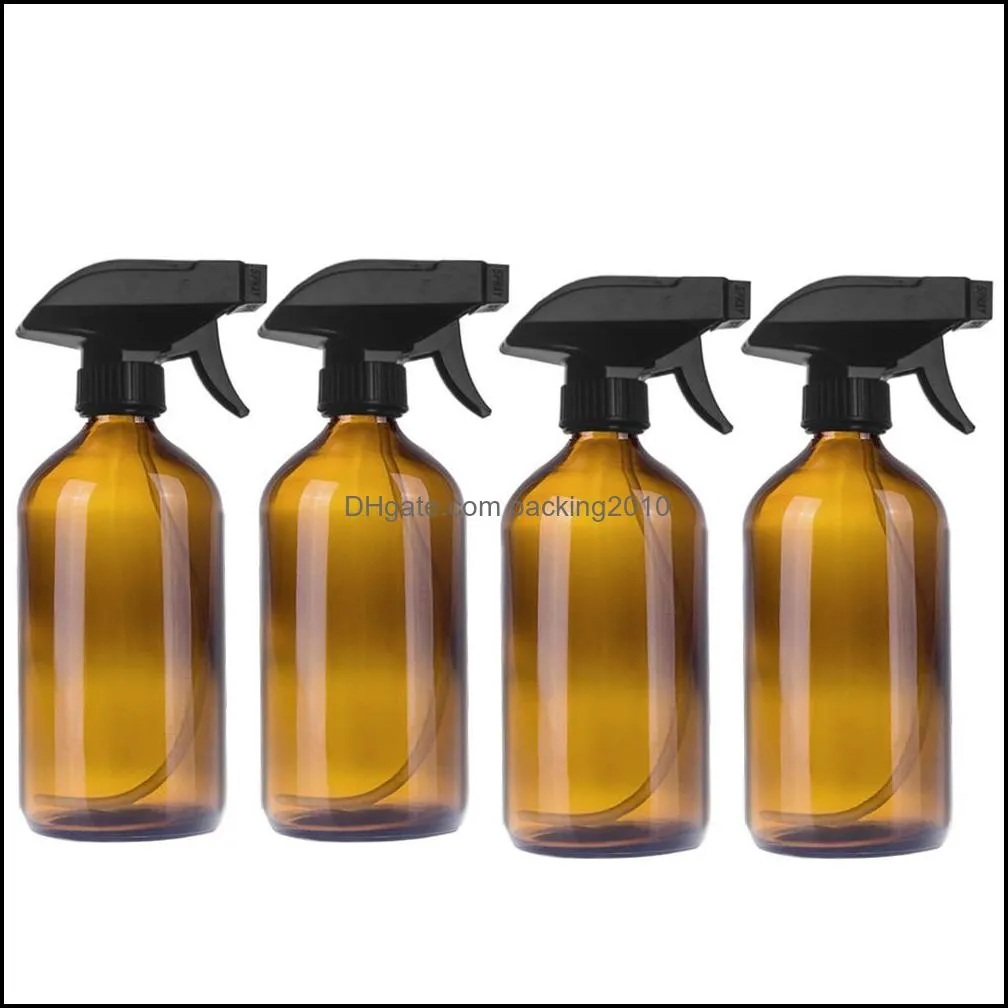 Liquid Soap Dispenser 250/500ml Large Empty Amber Glass Bottles With Black Trigger Mist Stream Spray Storage / Pressed Pump Bottle For Shower