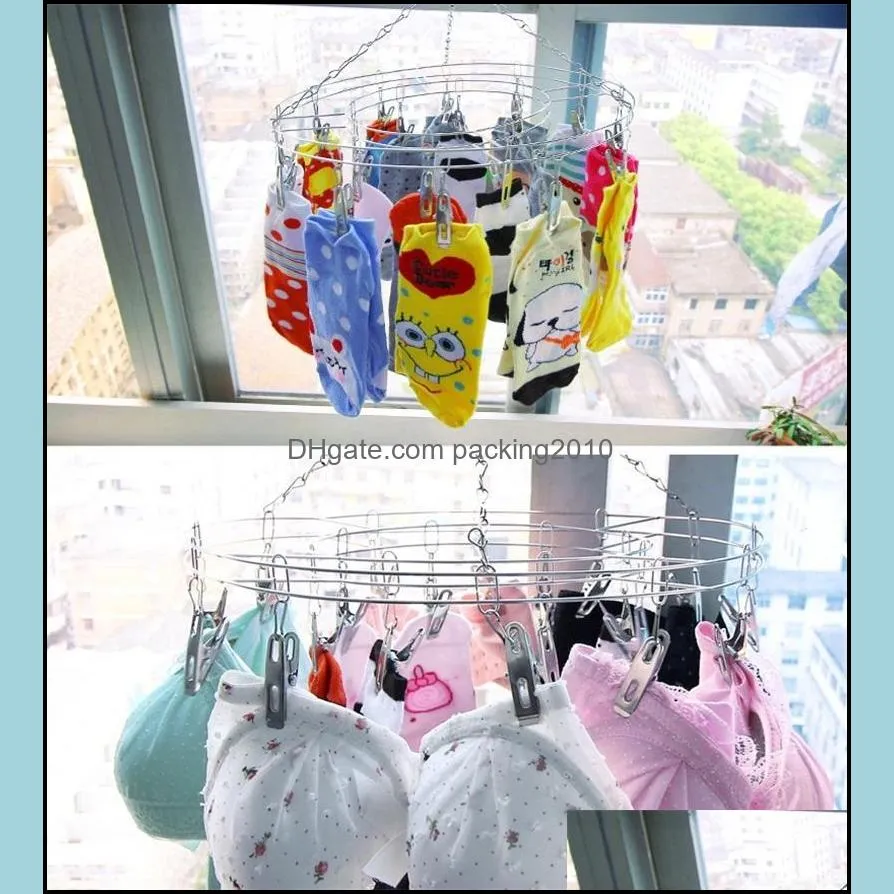 Multi Functional Drying Hanger 20 Clips Stainless Steel Clothes Socks Shorts Underwear Rack Windproof Durable 6qx C R