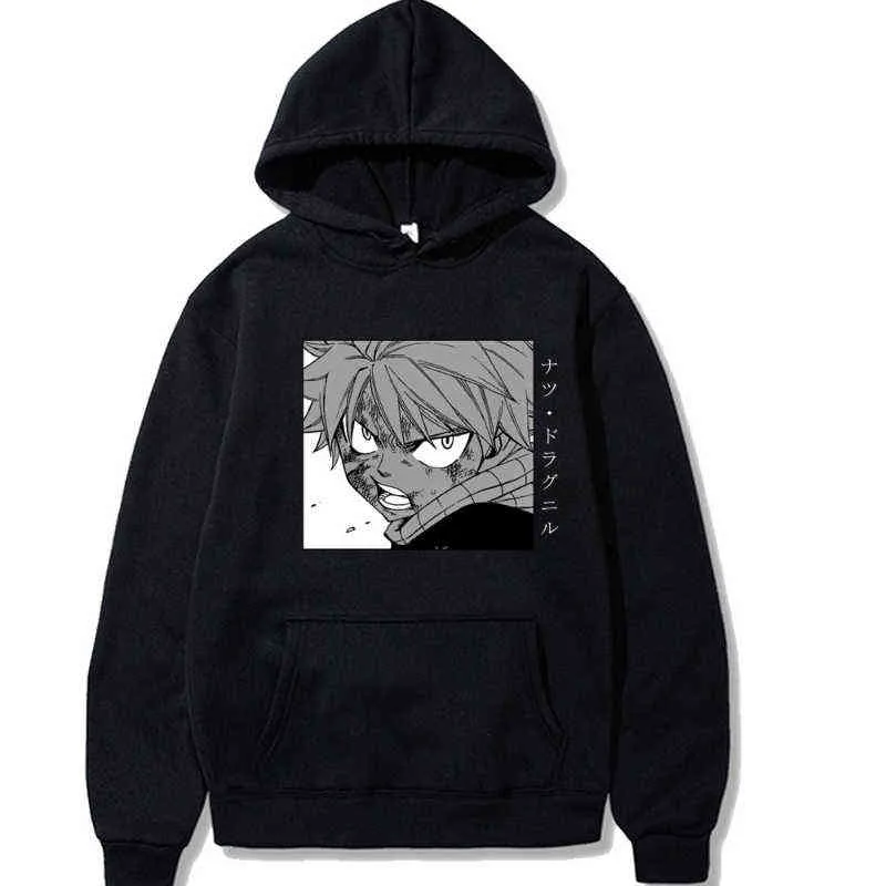 Fairy Tail Stampato Giappone Hot Anime Felpa con cappuccio Nero Streetwear Felpa Manga Coppia Felpe con cappuccio Oversize Casual Pullover con cappuccio Top G220429