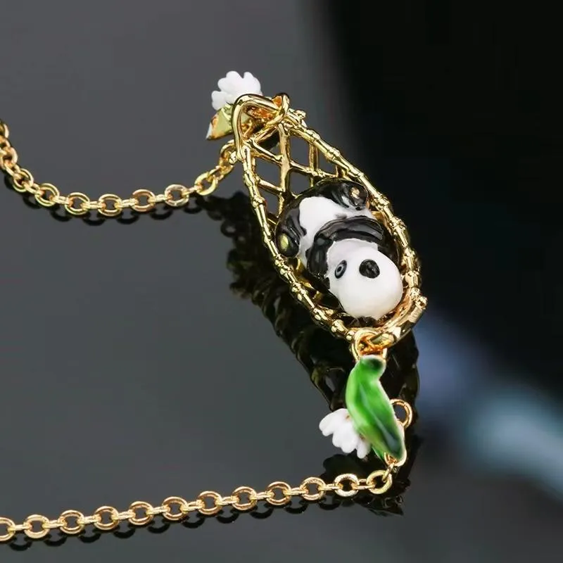 Kolye Kolyeler Modaya Bebek Dev Panda Kolye 18 K Altın Renk Beşiği ile Çiçek Kaptan