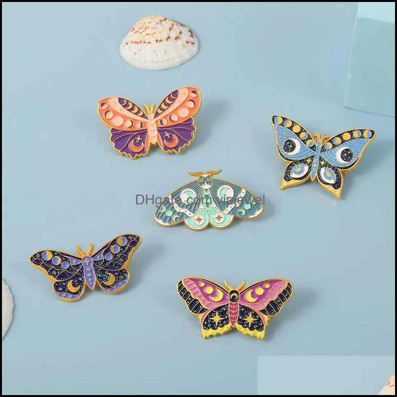 insect animal alloy moth brooches cartoon colorful butterfly enamel lapel pins unisex moon star eye corsage badges european trendy clothes