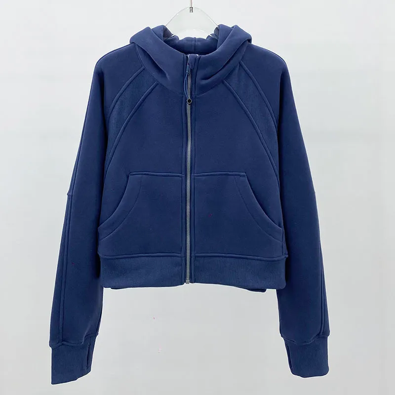 Sweat à capuche brossé zippé pour femme - Veste complète - Vêtements de sport LU-98 - Tenues de yoga - Manteau de course à capuche avec poches - Polaires d'extérieur - Trous pour les pouces