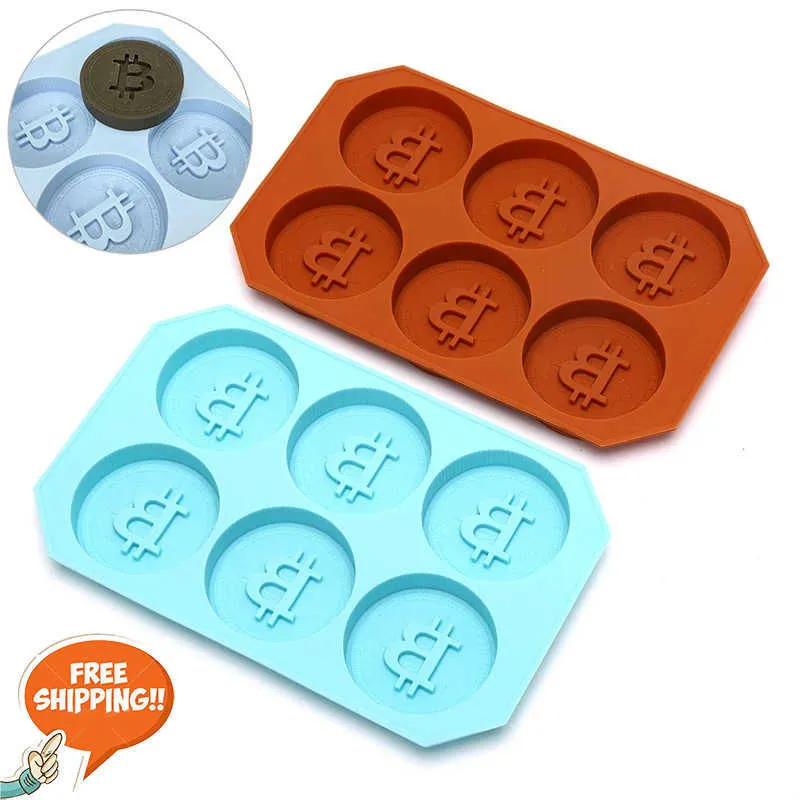 6 Chocolate Silicone Bitcoin Mold Cubo Fondant Patisserie Candy Mold Bolo Modo de decoração Clouds Baking Acessórios SAAD2022