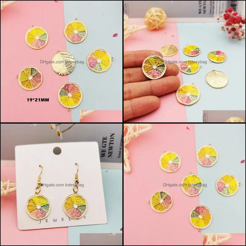 10pcs Colorful Slices Charms Metal Orange Slices Enamel Charm Pendant For Fashion Jewelry Making Earring Bracelet Floating