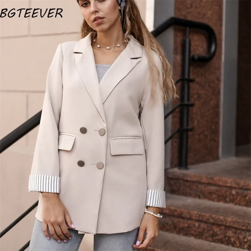 Casual Zweireiher Frauen Jacken Kerb Kragen Frühling Frauen Blazer Jacke Herbst Weibliche Oberbekleidung Elegante Damen Mantel 2020 LJ200825