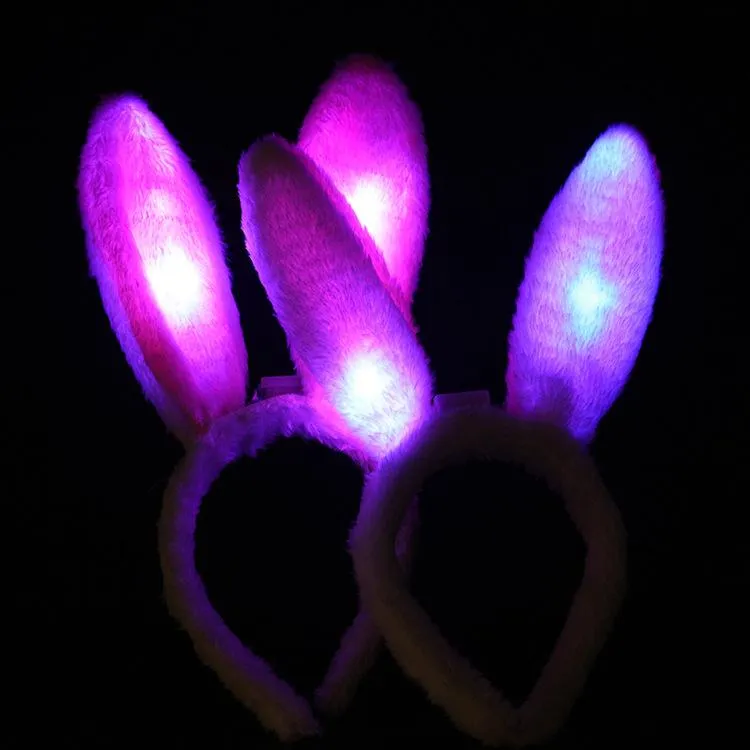 LED Light Flashing Fluffy Rabbit Ears Headband Sequins Headdress Party Supplies Bunny Ears Costume accessory Cosplay Christmas