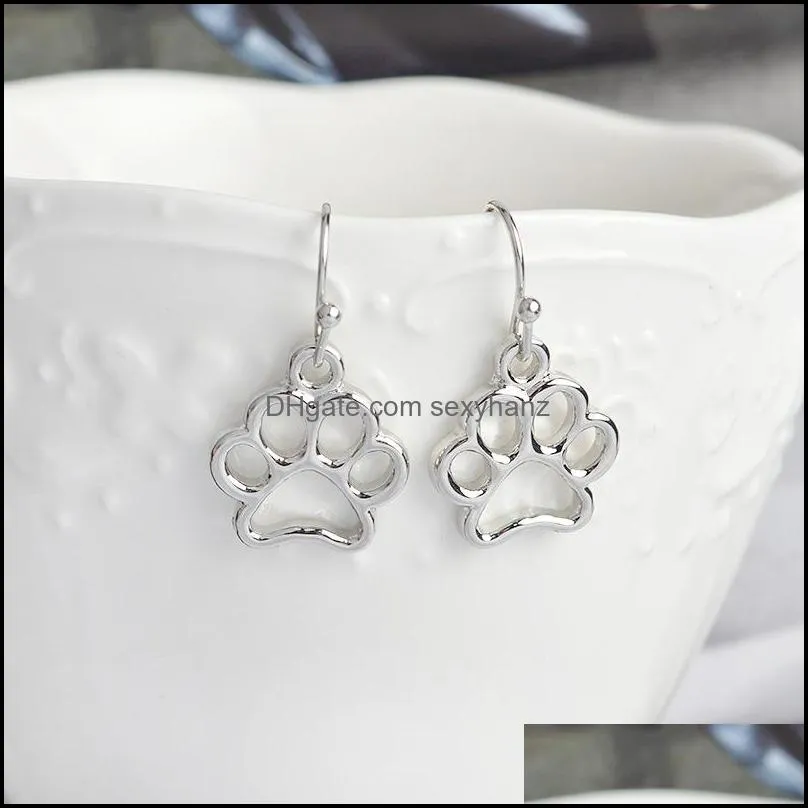 Silver Color Doggie Charm Dog Paw Dangle Earrings Dog Lover Mans Best Friend Pet Animal Dog Gift