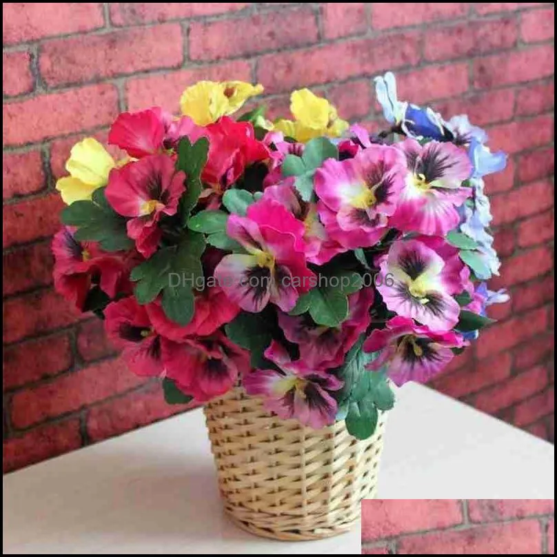 Decorative Flowers & Wreaths 1Pc 5 Head Artificial Handmade Simulation Plant Party/Wedding Banquet Flower Decoration Bunch Pansy Fake