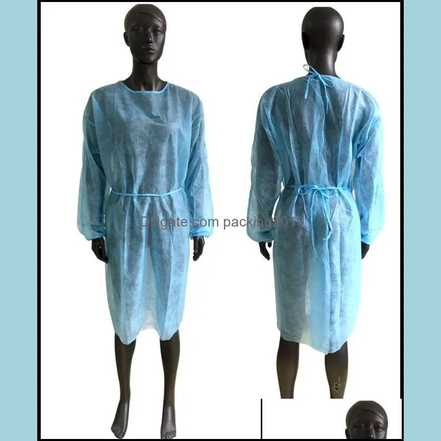 Non-woven Protection Gown 3 Colors Unisex Disposable Aprons Dustproof Protective Kitchen Aprons SEA