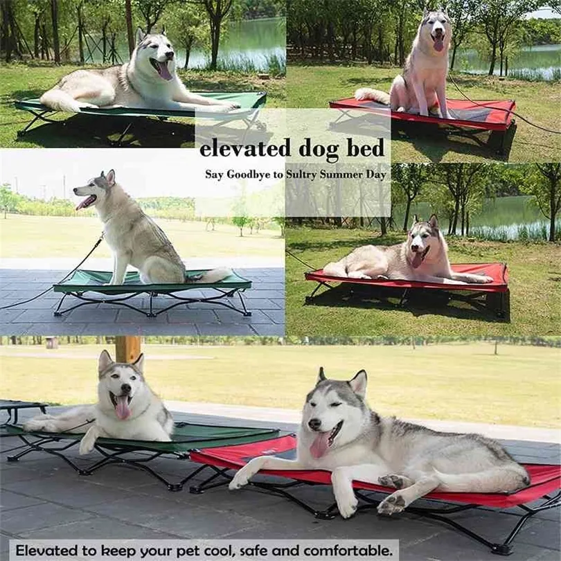Nytt stort upphöjt fällbart husdjursbäddsosäng Trese Portable Breable Cooling Mesh Sleeping Dog Bed Breattable Outdoor Sleeping Cot 210401