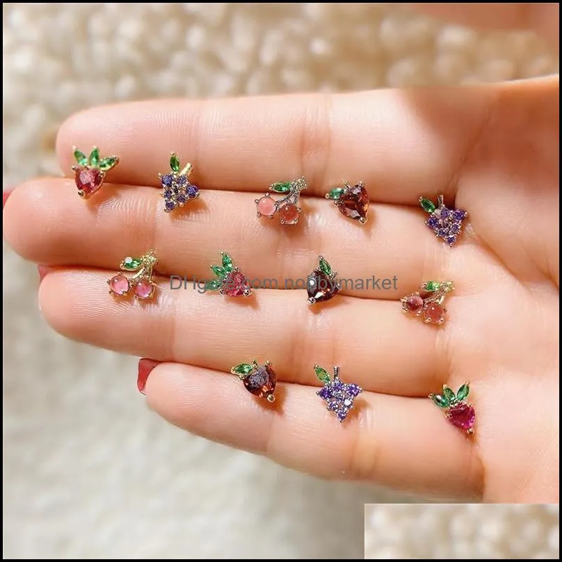 Brincos de lustres de lustres de jóias modyle coreana fofa de cristal gota de frutas para mulheres moda shinestone boucle doreille party joalhey presentes