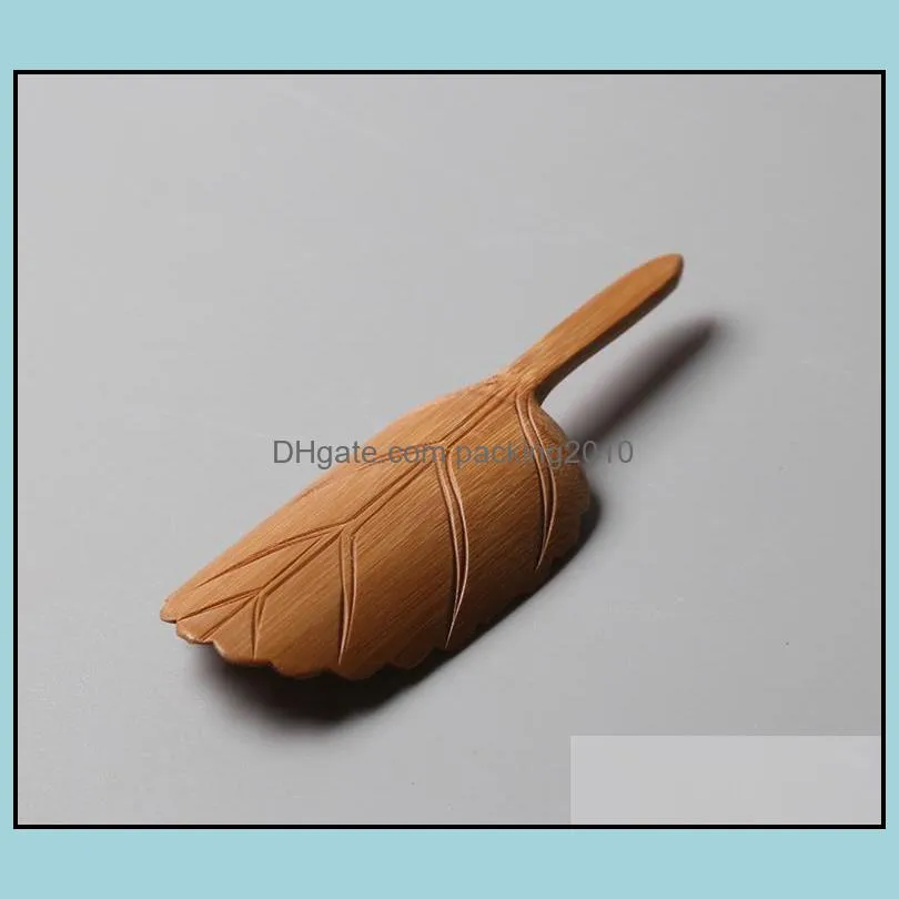 100pcs/lot 13*4.5cm leaf shape handmade carved natual bamboo tea scoops kung fu tea-spoon sn4194
