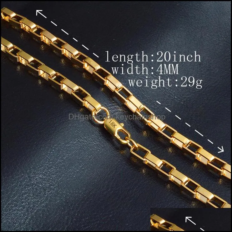 4mm Box Chains Necklace 18K Gold Plated Men Hip Hop Jewelry Gifts Necklaces for Women 20 Inches Luxury Fashion Accessories with 18K