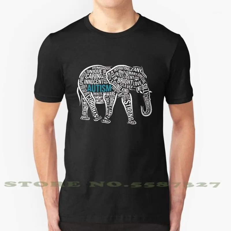T-shirts Autism Medvetenhet Elephant Black White Tshirt för män Kvinnor