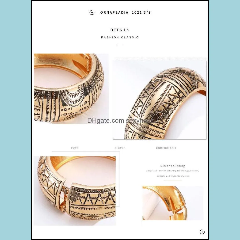 Nostalgic style wide-brimmed Bangle bracelet fashion complex totem pattern bracelets simple personality wrist drum shape boutique decoration Roman jewelry