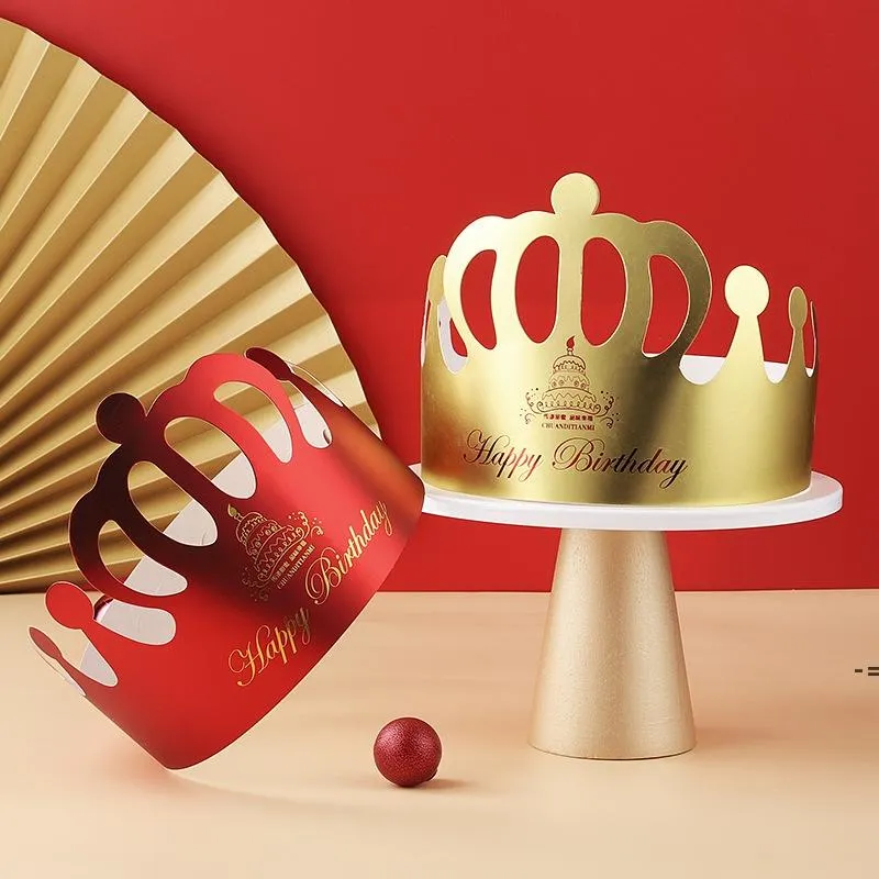 Cappello di compleanno rosso netto creativo Forniture di cottura Torta di compleanno per bambini Cappello da festa corona Cappello natalizio GCB15075