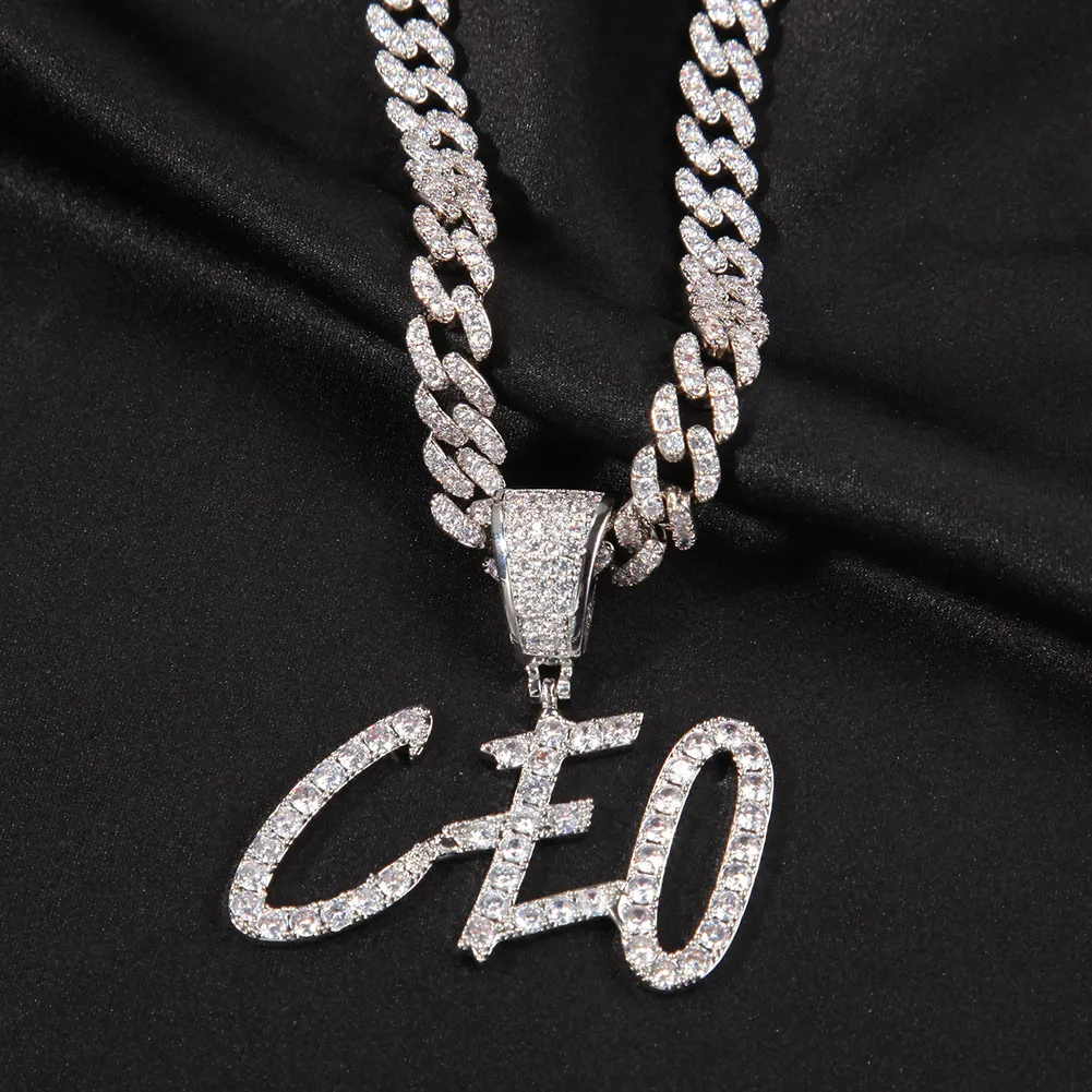 Aangepaste naam ketting voor mannen scherpe cursieve gepersonaliseerde hanger echt goud vergulde hiphop sieraden Cubaanse kettingketens