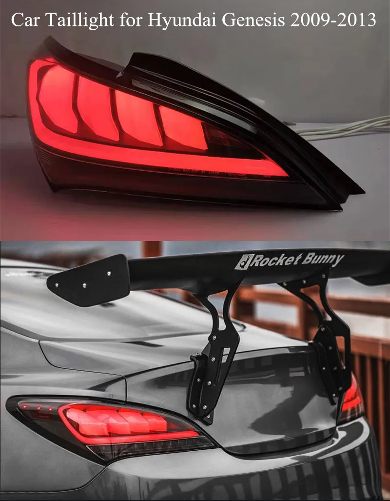 ヒュンダイジェネシスクーペ用のカーダイナミックターンシグナルテールライトLEDリアブレーキリバースライト2009-2013 Taillight Assembly Auto Accessories