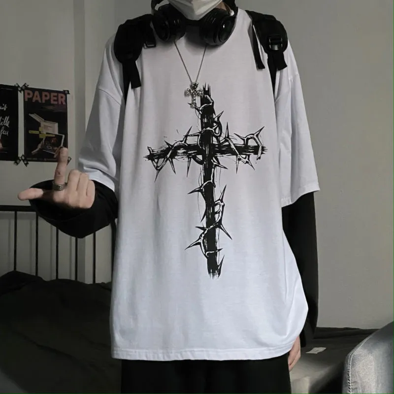 国内で当店のみ PAIKI - Triple Cross Gothic Graphic T-Shirt DHgate.com:Harajuku Alt Cross Gothic Emo Grunge T-shirt for
