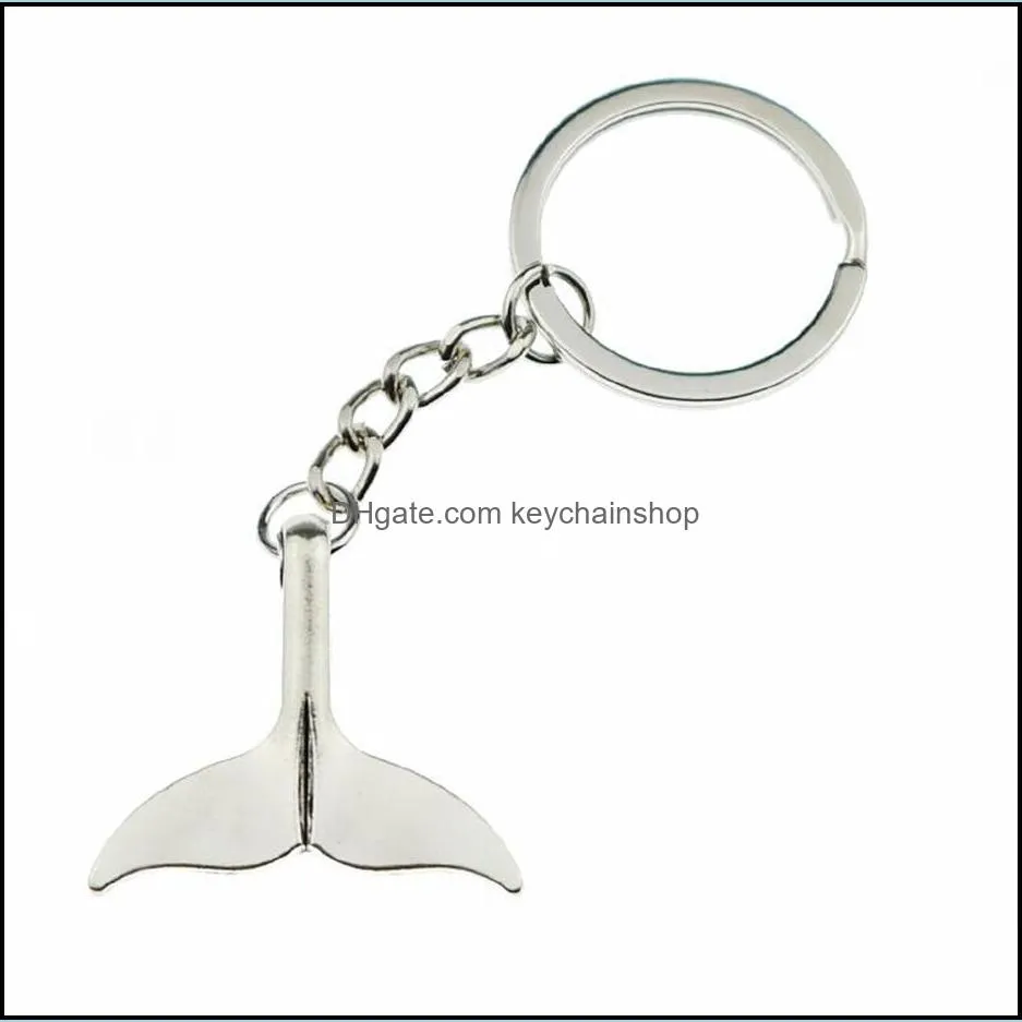 Fashion Antique Silver Big Sea Animal Whale Tail Charms Pendant Keychain Gift for Women Girls Car Purse Key Rings Holder Jewelry 822