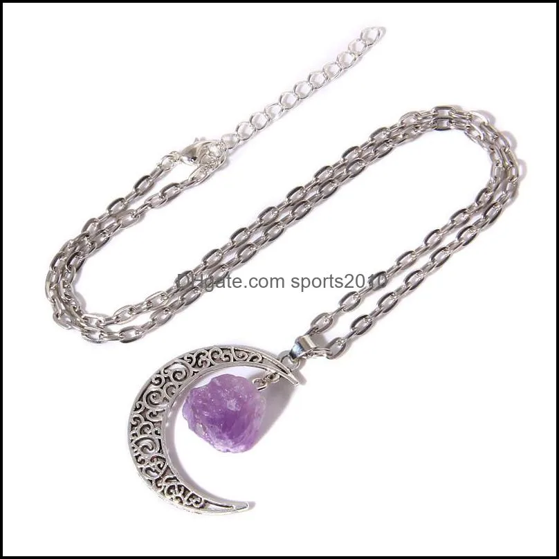 natural crystal rough stone pendant necklace design versatile silver moon pendant necklaces women gif sports2010