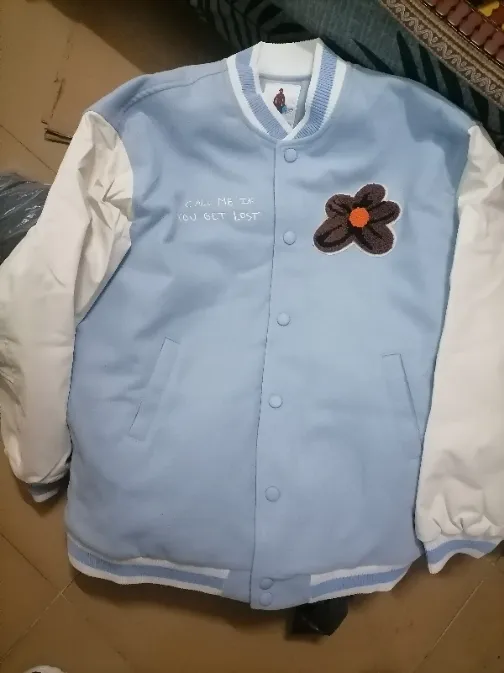 Luxury Blue Golf Le Fleur Bomber With Flower Design And Cotton