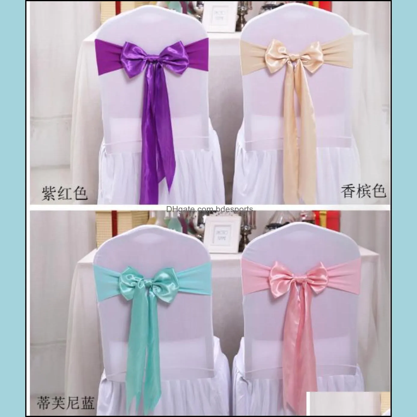 Ers Textiles Home & Garden25Pcs Wedding Decoration Knot Bow Sashes Satin Spandex Er Band Ribbons Chair Tie Backs For Party Banqu Jllkdk