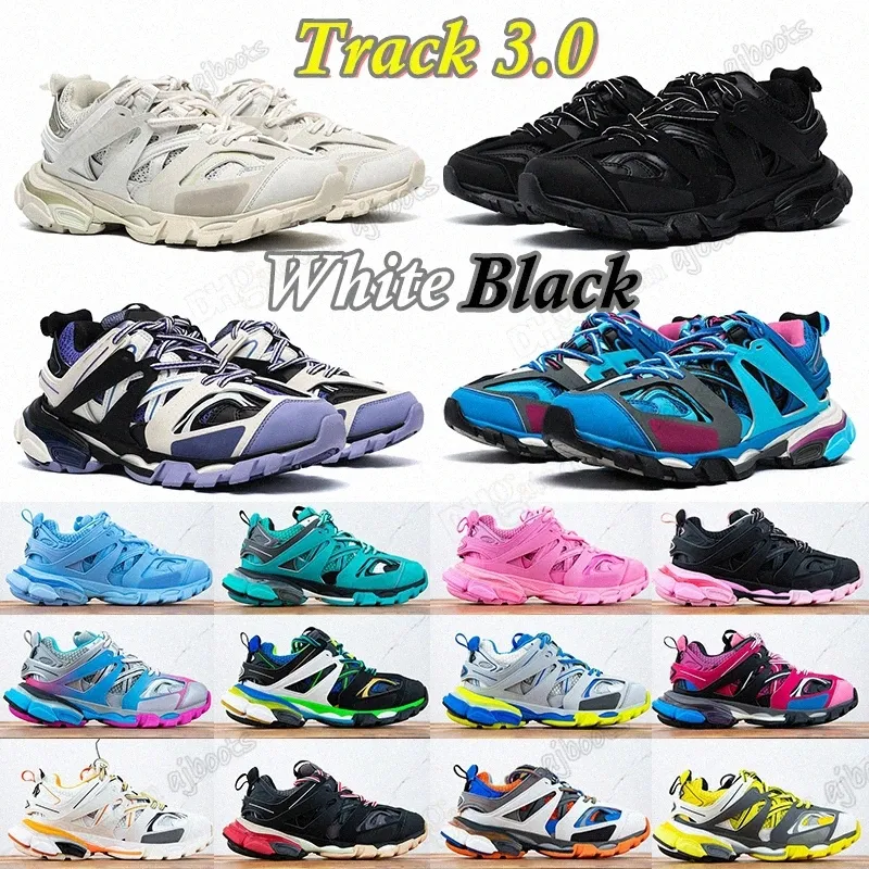 Diseñador de marca de lujo Hombres Mujeres Zapatos casuales Track 3 3.0 Cuero Triple Blanco Negro Con cordones Otoño Cómodo Calzado de ocio plano Entrenador Nylon Impreso Sneaker