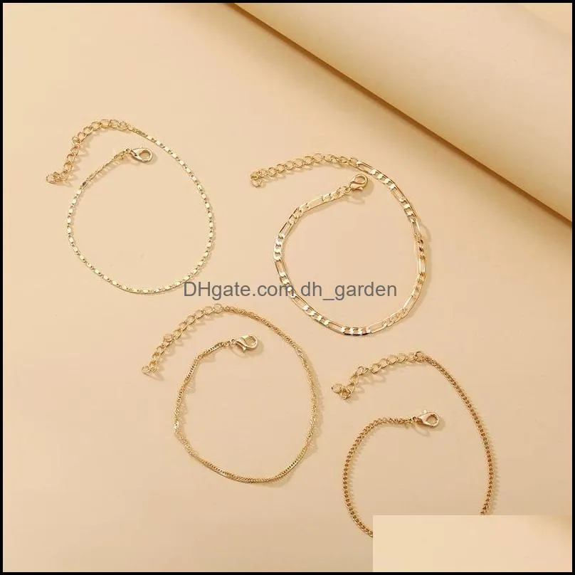 Fashion Simple Design 4 Pcs Set Gold Plated Mixed Diverse Chains Foot Jewelry Anklets Set for Women