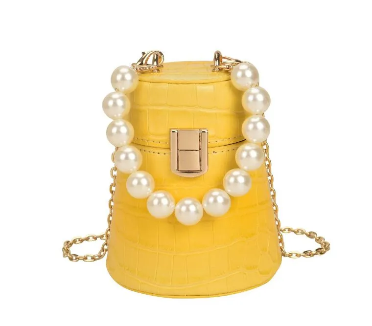 Moda Kobiety Pearl Bucket Torby Designer Żółty Fioletowy Małe Torebki i Torebki Samica Łańcuch Mini Torba Na Ramię Party Portfele