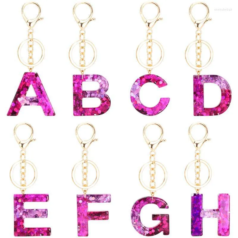 Keychains 1Pc Fashion English Resin Letter Keychain Glitter Sequins Powders Filling Pendant Key Chain Handbag Charms For Women Enek22