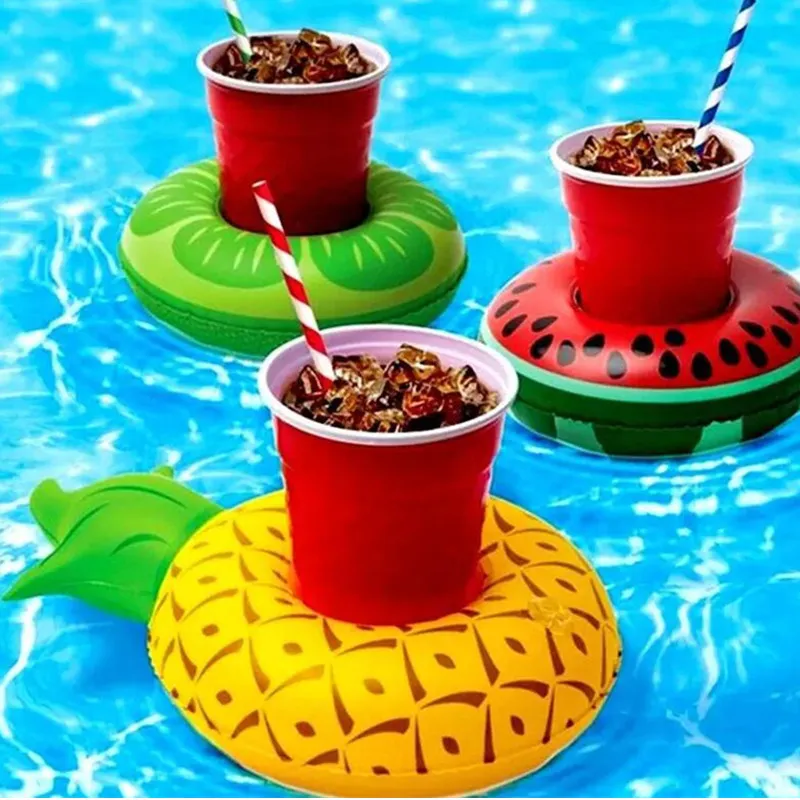 Uppblåsbar flytande dryckskopphållare PVC Cups Mat Cartoon Unicorn Watermelon Lemon Shape Bar Beach Coasters Swimming Pool Stand Ring 2022 Attrahera uppmärksamhet