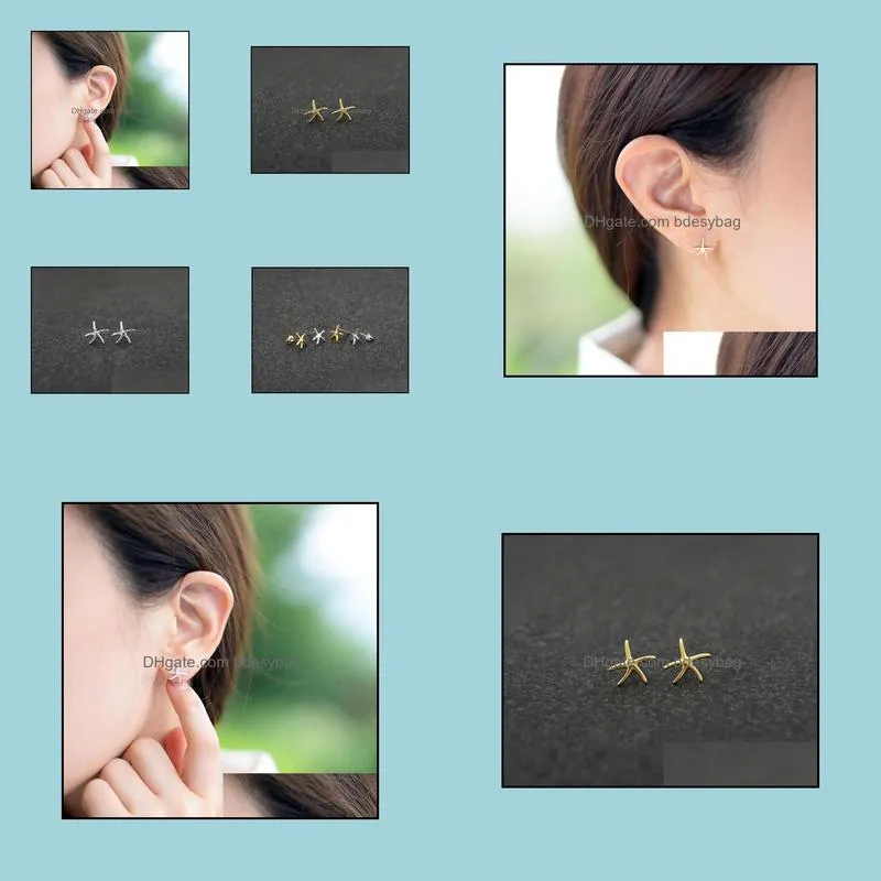 Fashion starfish stud earrings zinc alloy silver plated stud earring Marine biological stud earrings for women wholesale