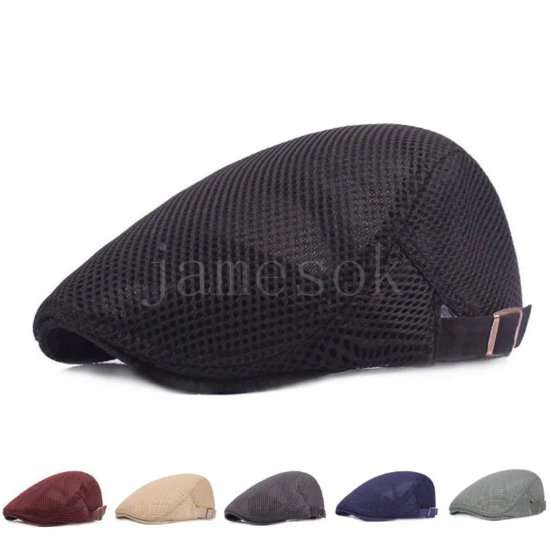 الرجال الصيفي للنساء غير الرسمي قبعة قبعات جديدة أزياء صلبة ألوان صلبة شقة كاب على غرار القبعة القبعة القابلة للتعديل قابلية للتنفس الشبكة DE511