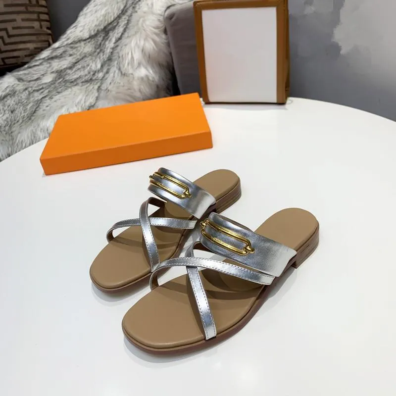 Women New Spring Summer Flat Sandals Genuine Leather Cross strap Classic Buckle Decoration Multicolor is optional