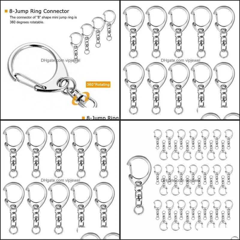 100pcs key ring key chain d-snap hook split keychain parts ring hardware with 8mm open jump and connector