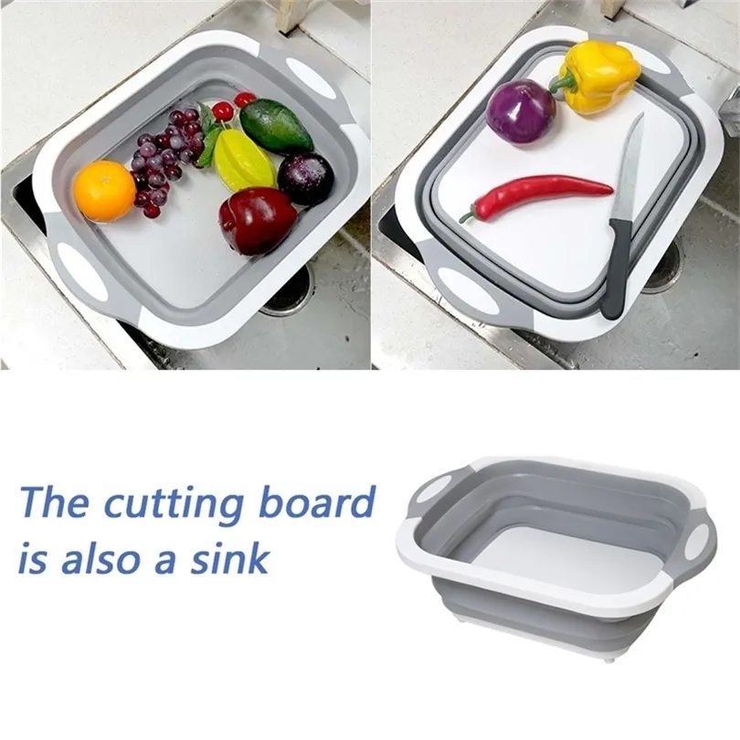 Multi-Function Kitchen Chopping Block Tool Foldable Cutting Board Kitchen Silicone Cutting Boards Vegetable Fruit Washing Basket T200111