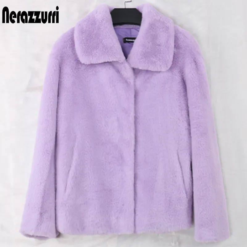 Nerazzurri Giacca corta in pelliccia sintetica leggera da donna manica lunga Viola bianco blu abiti autunnali per taglie forti soffice peloso 201029