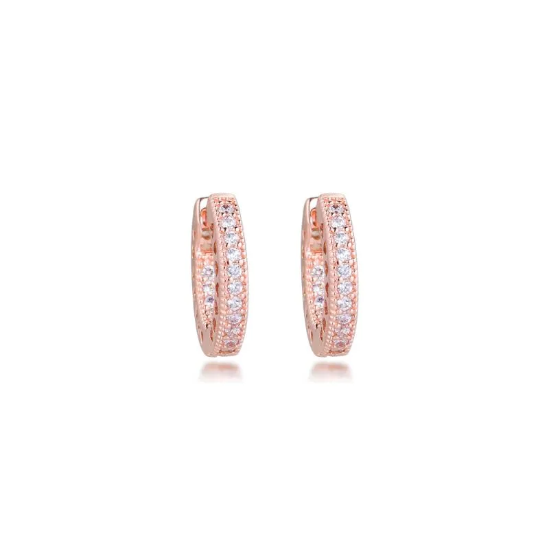 Hoop & Huggie Plated Rose Gold Earring 925 Silver Earrings Pave Heart Authentic Sterling Jewelry GiftHoop HuggieHoop