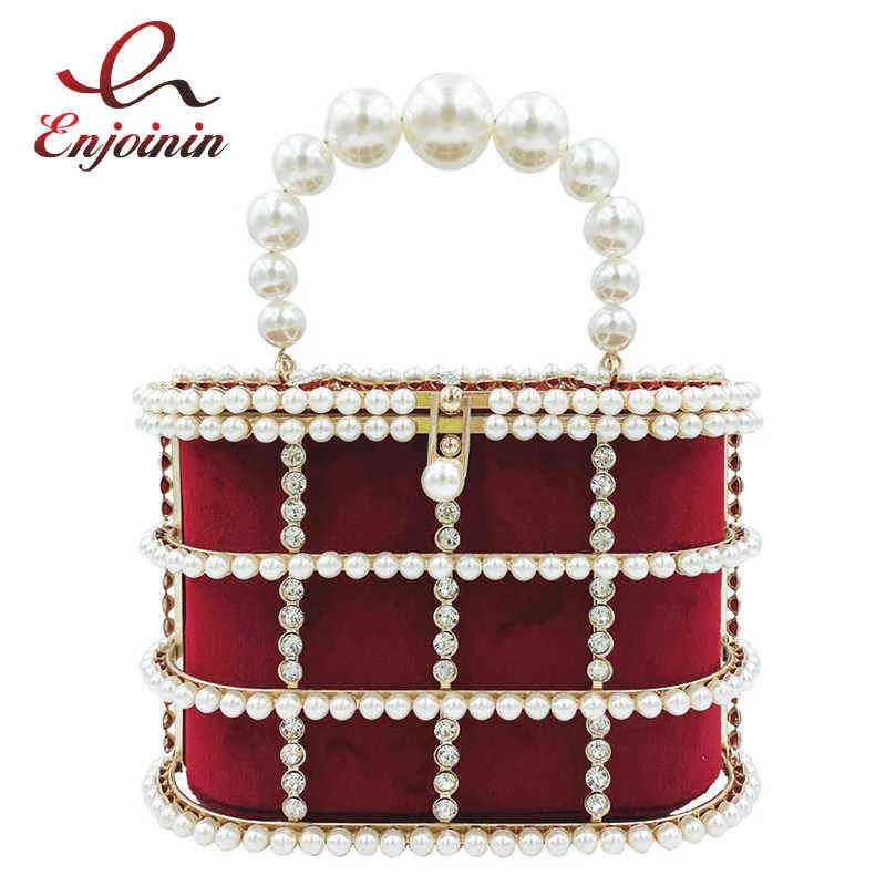 Borse da sera Borse e borsette da sposa per feste di lusso con perle di diamanti per le donne Borsa a secchiello con cestino in metallo Borsa a tracolla con catena Borsa per banchetti 220402