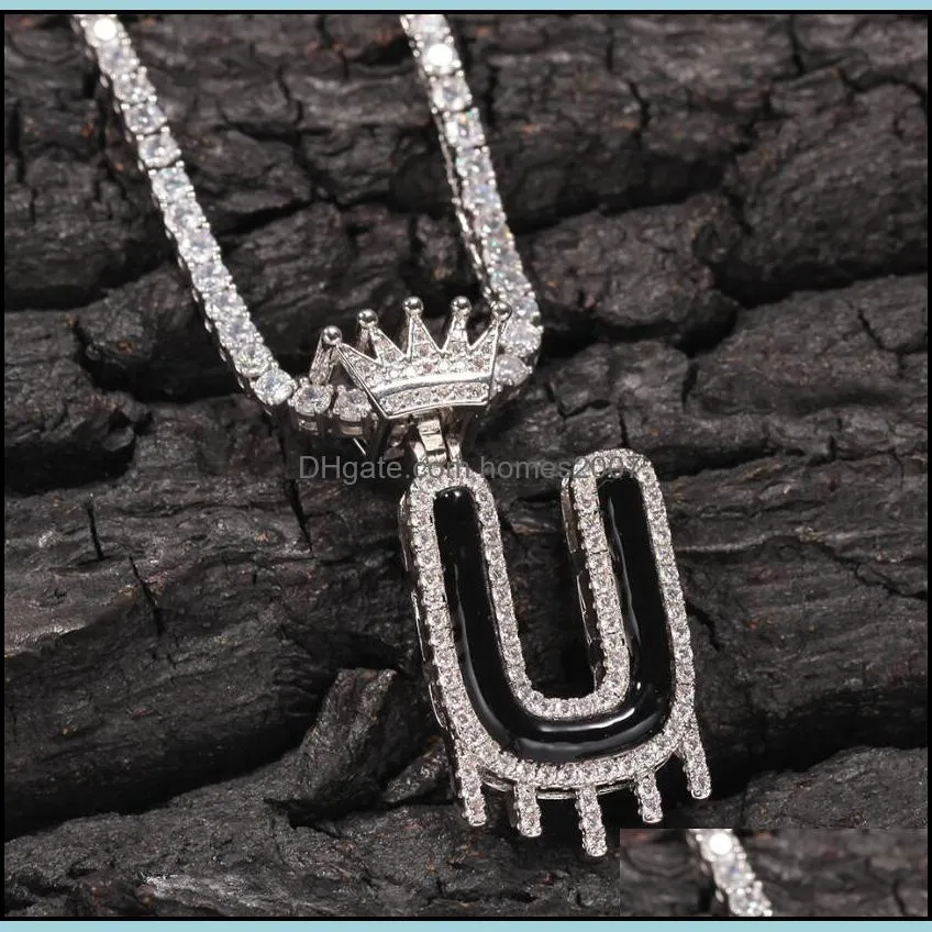 hip hop New oil dripping crown water dripping English letter necklace hip hop trend Zircon Pendant couple jewelry