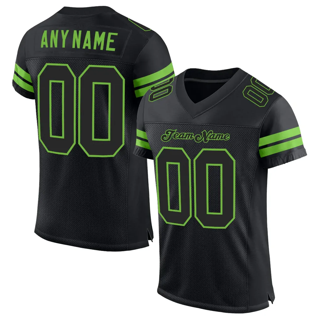 Aangepast Black Black-Neon Green Mesh Authentic Football Jersey