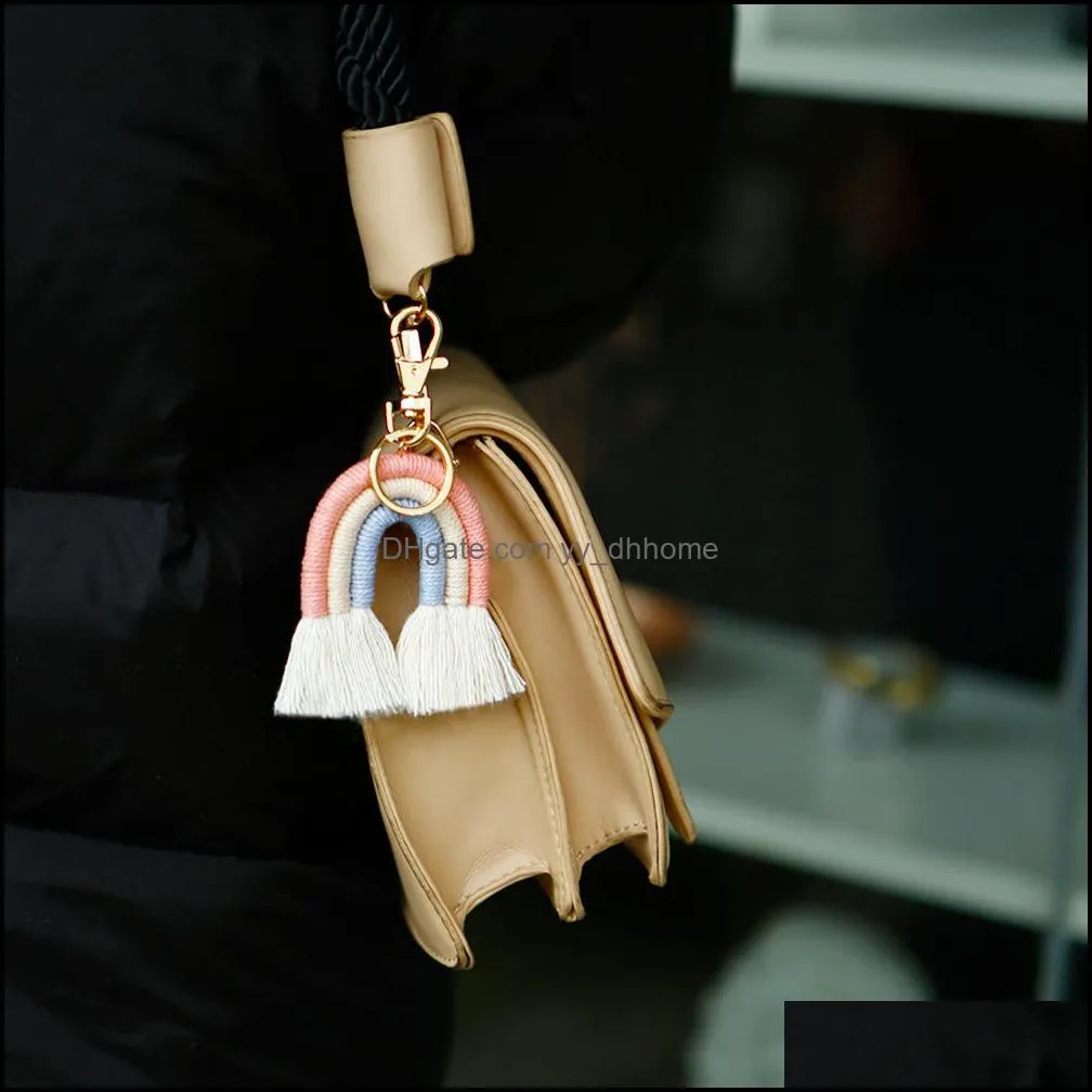 creative european and american handmade pendant bohemian tassel bag party favor pendant handwoven finished rainbow key chain